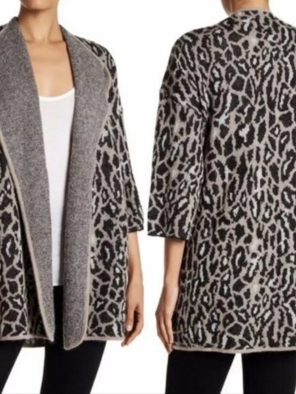 Joie Black and Gray Leopard-Print Open Cardigan. Size XS